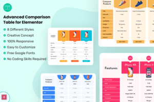 advanced comparison table for elementor