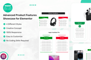 advanced product features showcase for elementor