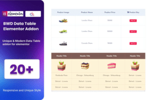 data table addon for elementor