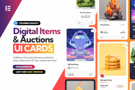digital items and auctions elementor ui cards