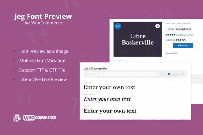 jeg font preview woocommerce extension plugin