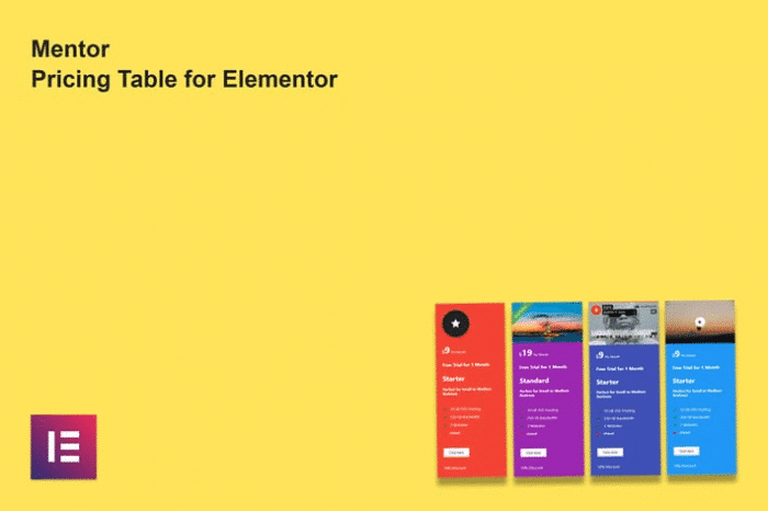 mentor pricing table for elementor