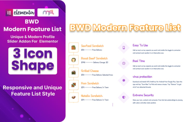 modern feature list addon for elementor
