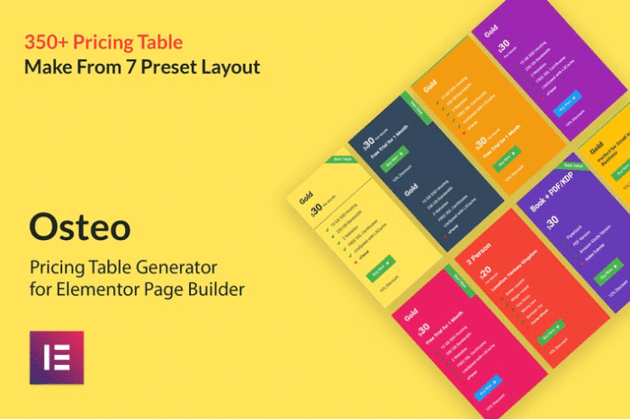 osteo pricing table for elementor