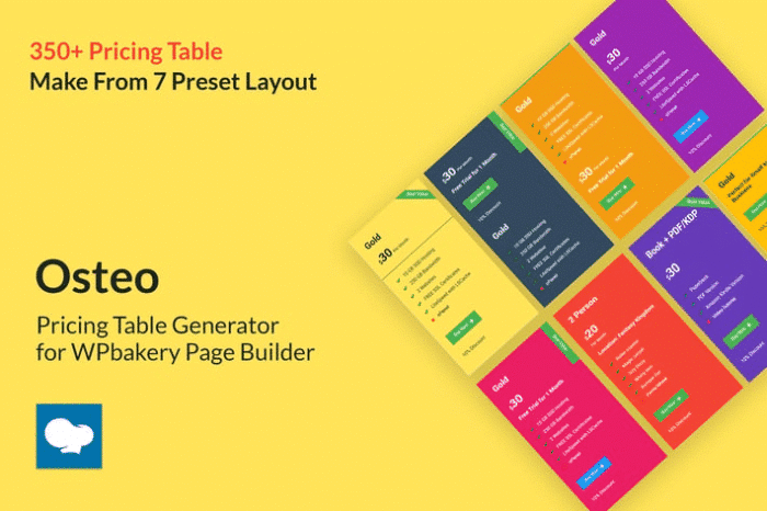 osteo pricing table for wpbakery page builder