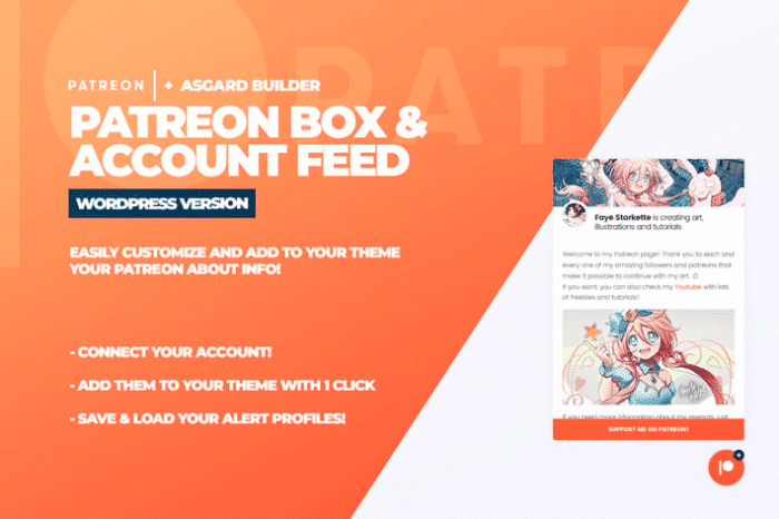 patreon box and about feed wordpress plugin