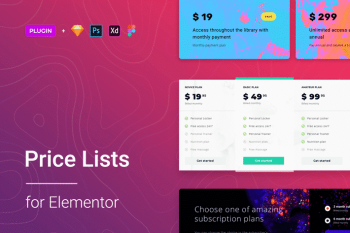 price list for elementor