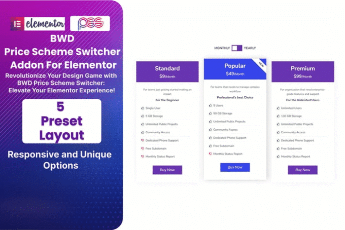 pricing scheme switcher addon for elementor