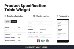 product specification table widget for elementor