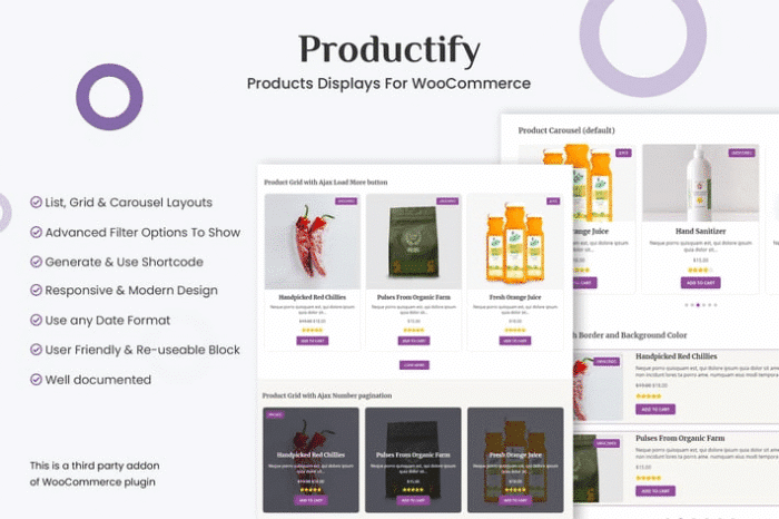 products displays for woocommerce productify