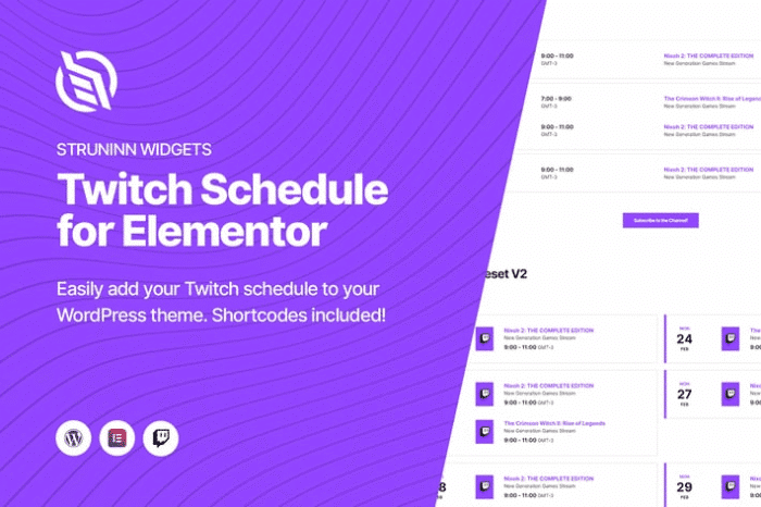 struninn twitch schedule elementor widget