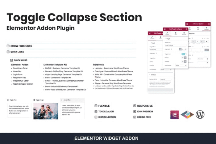toggle collapse section elementor addon