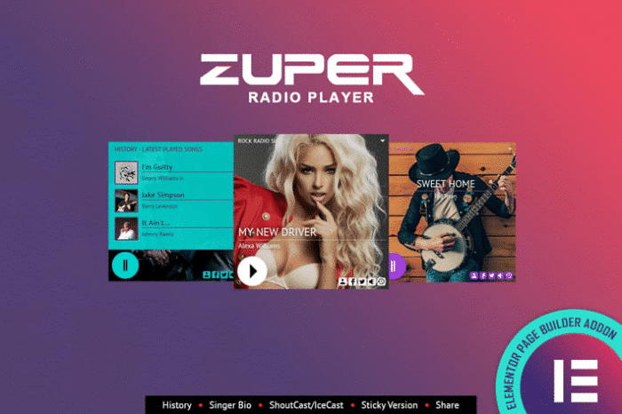 zuper shoutcast icecast radio player elementor