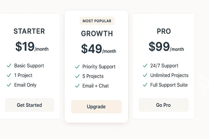 Website Package Pricing Table Graphic