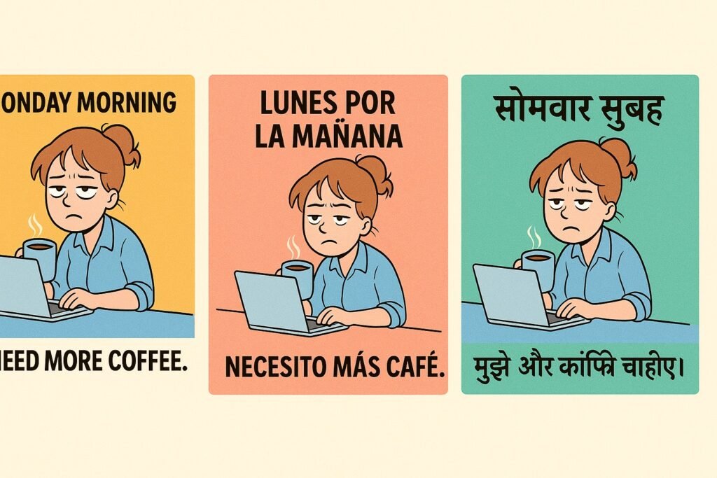 Multilingual meme collage generated by AI