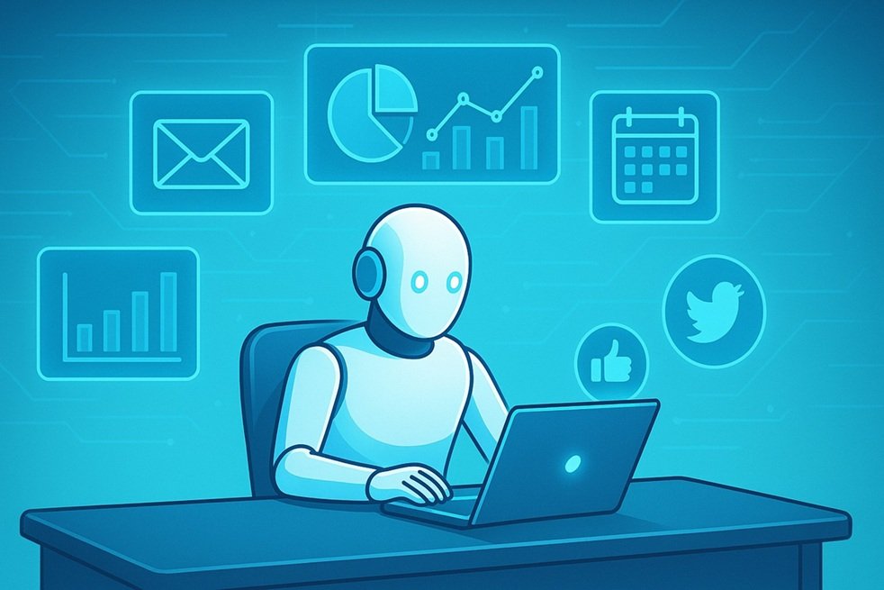 AI agent autonomously planning a marketing campaign using digital tools